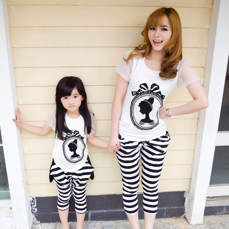 <em>品牌</em>正品亲子装 夏装时尚母<em>女装</em>休闲<em>套装</em> 短袖