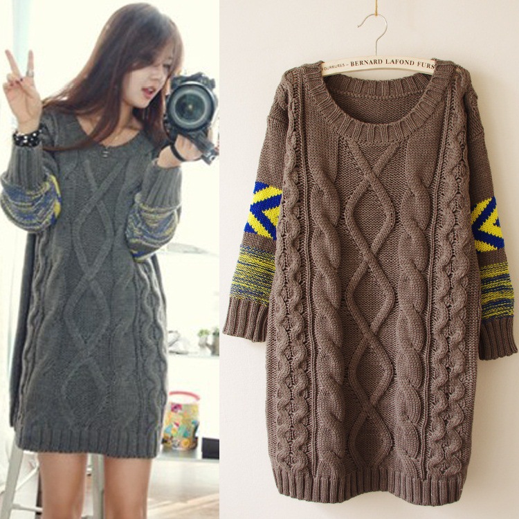 2013秋冬新款女拼色蝙蝠衫宽松<em>韩版</em>针织<em>毛衣</em>