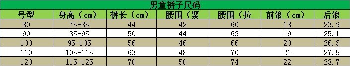 男童褲子尺碼
