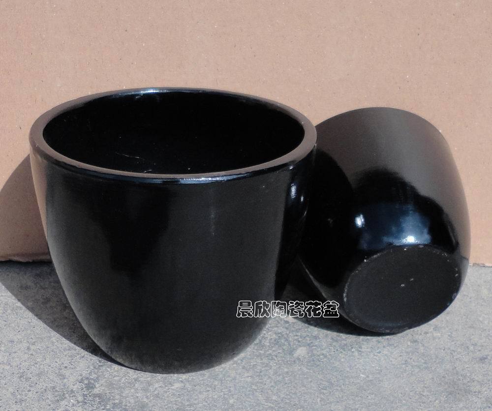 陶瓷 手工花盆 光面亮光 黑色大套四尺寸花盆 可定制各类花器