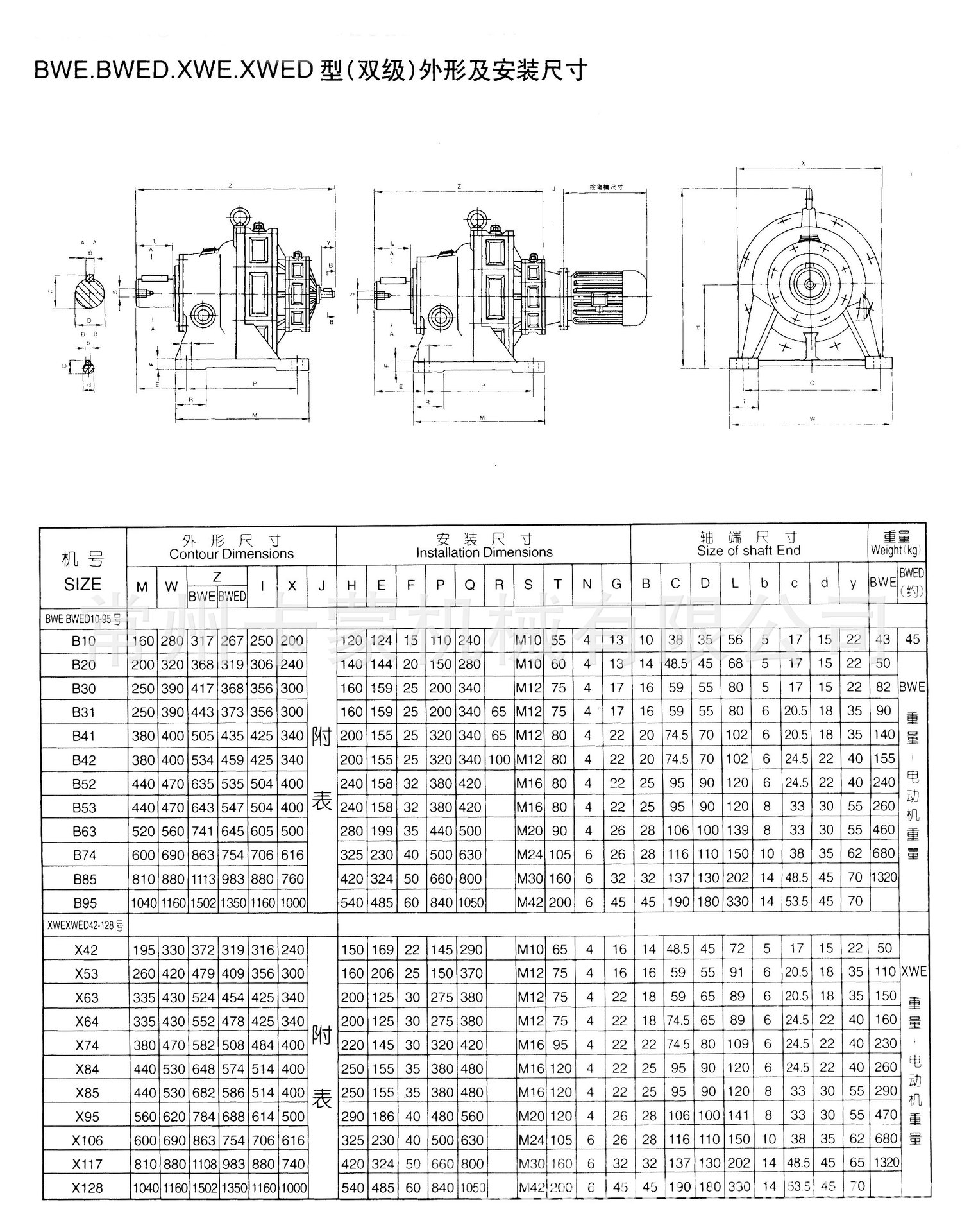 bwed/xwed型摆线针轮减速机为卧式双级串联型摆线针轮减速机,带法兰