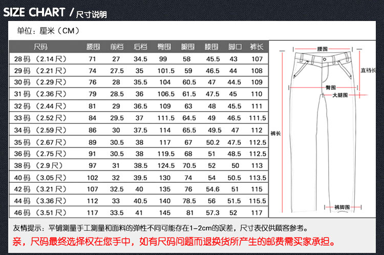 尺寸表+測量方法
