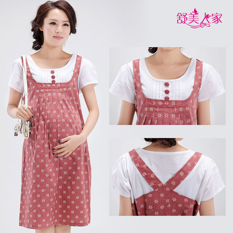 假两件短袖碎花 孕妇裙 孕妇大码连衣裙 短袖裙