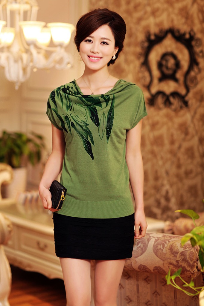 妈装夏季新款针织真丝t恤 夏装中老年短袖衫批