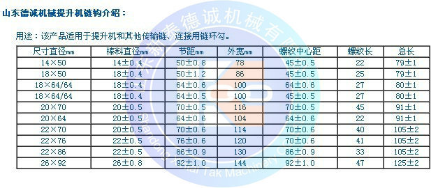 提升机链钩参数