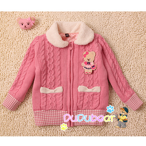 2014年 爆款 <em>女童</em>毛毛领<em>纯棉开衫毛衣</em> 厂家直批