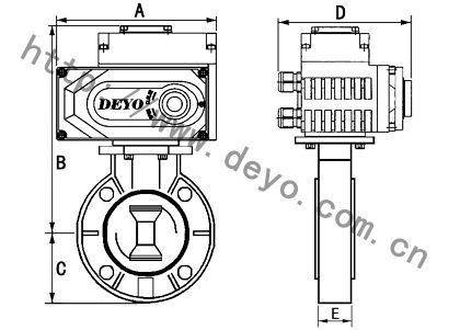 新款电动UPVC蝶阀尺寸图