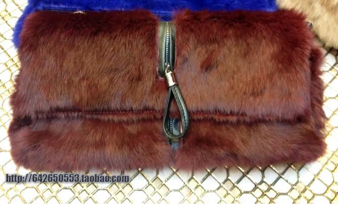 拉鏈裝飾高端兔毛皮草手拿包單肩包女包