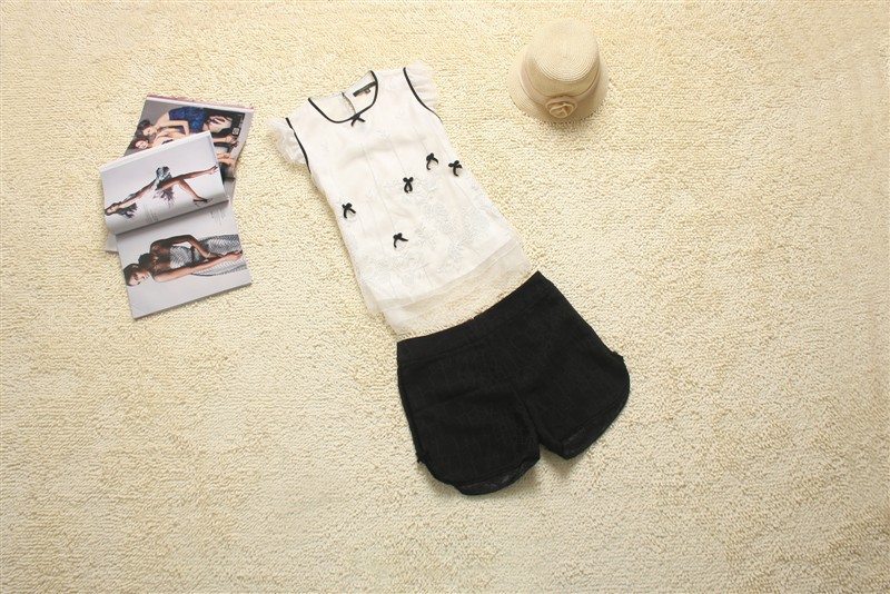 女装<em>批发</em> 2013新款<em>短裤</em>短袖<em>真丝</em>欧根纱绣花套