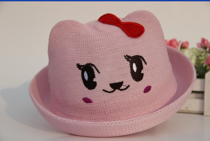 韩版粉色兔子帽草帽 男女儿童帽子四季宝宝帽