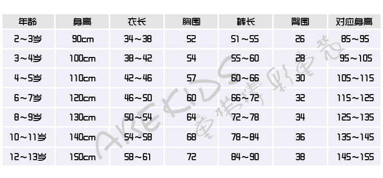 身高尺碼示意