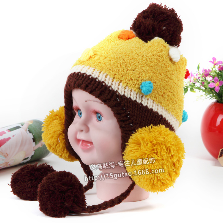冬季新款韩国外贸宝宝帽子 儿童加绒针织毛线