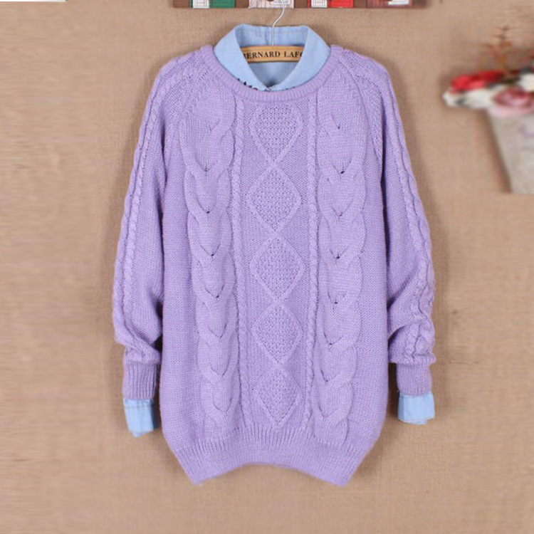 2013秋新韩版女装宽松百搭学院风纯色针织打底麻