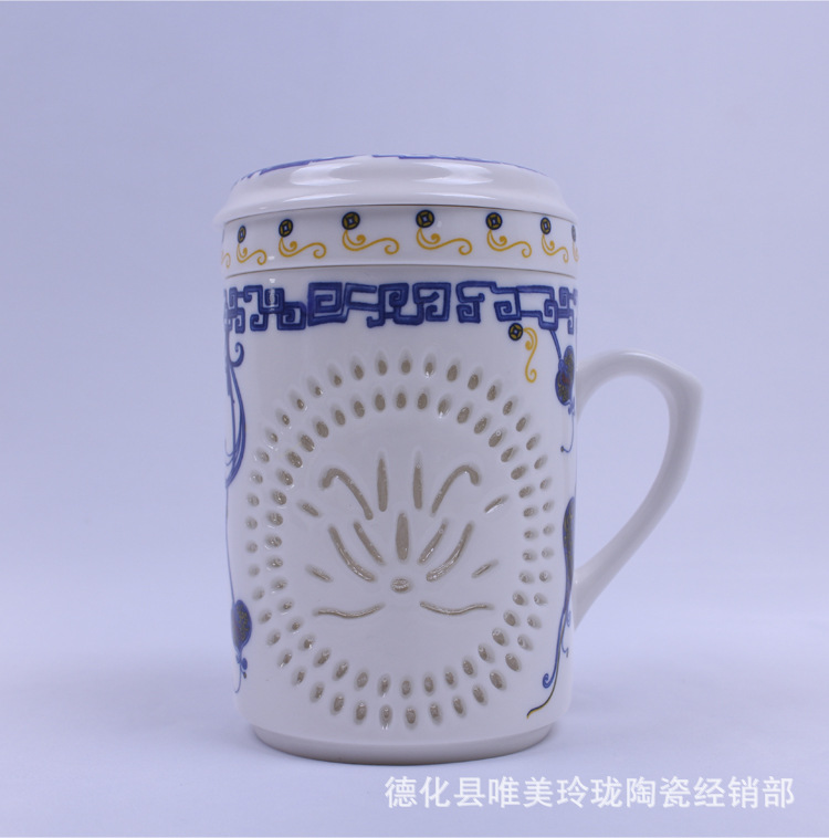 唯美WM0006青花瓷水晶釉镂空玲珑茶杯图片,