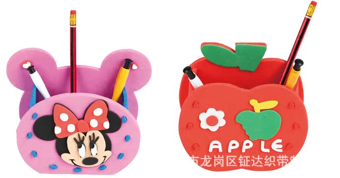 EVA笔筒手工粘贴画制作图片,金翅膀儿童智力玩具 启蒙拼装diy手