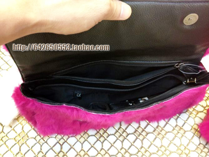 拉鏈裝飾高端兔毛皮草手拿包單肩包女包