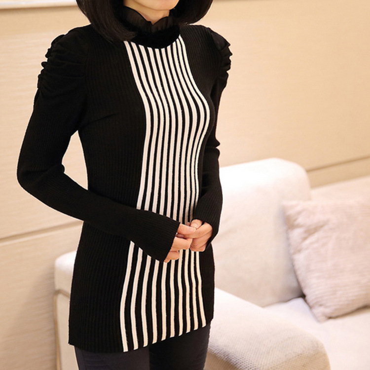 2014最新韩版时尚木耳领<em>针织毛衣</em> 修身套头中
