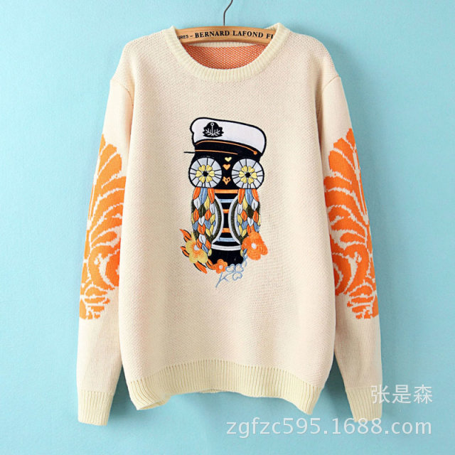 2013秋冬<em>毛衣</em>批发 <em>女装</em>冬新款韩版刺绣猫头鹰