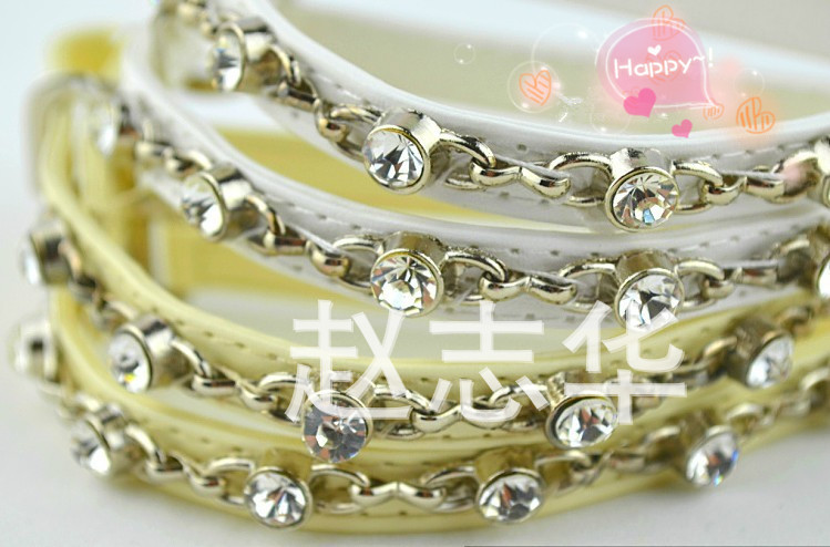 2色真皮带钻装饰束鞋带绕脚腕女士高跟皮鞋带