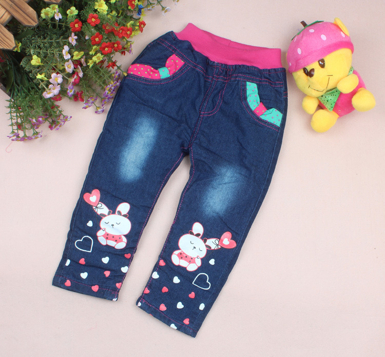 淘宝童装代理 可爱卡通<em>女童</em>加厚<em>牛仔裤</em>儿童棉