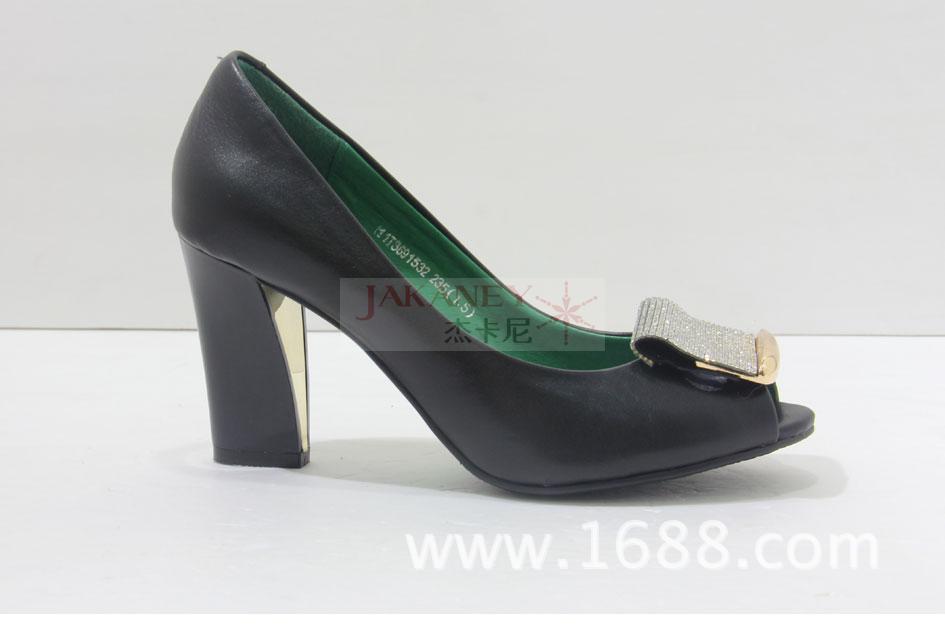 JAKANEY<em>杰卡尼</em>红色高跟鞋真皮鱼嘴水钻休闲