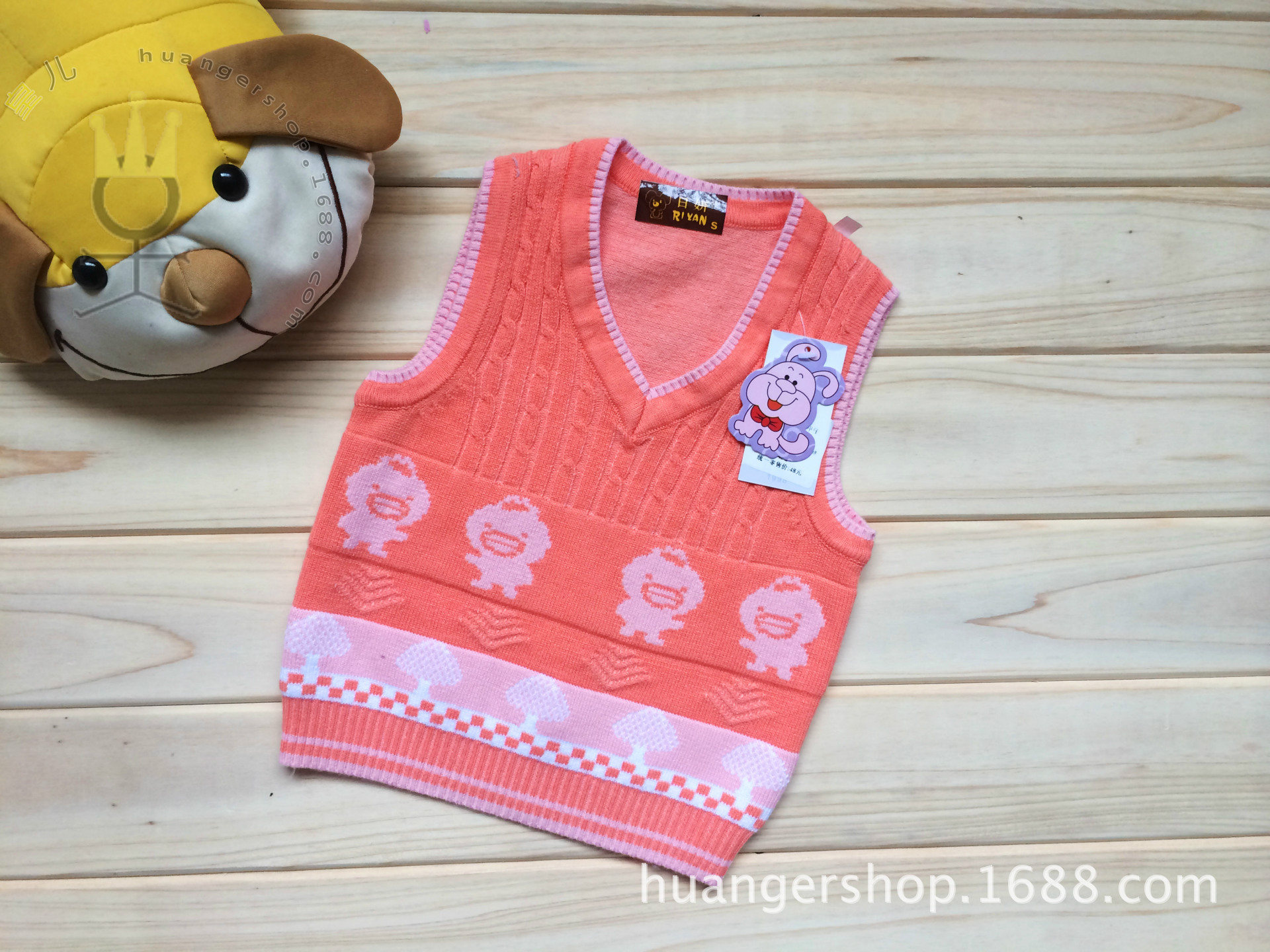 【包邮打折】<em>婴儿宝宝</em>V领<em>马甲</em> 卡通图案<em>套头</em>针