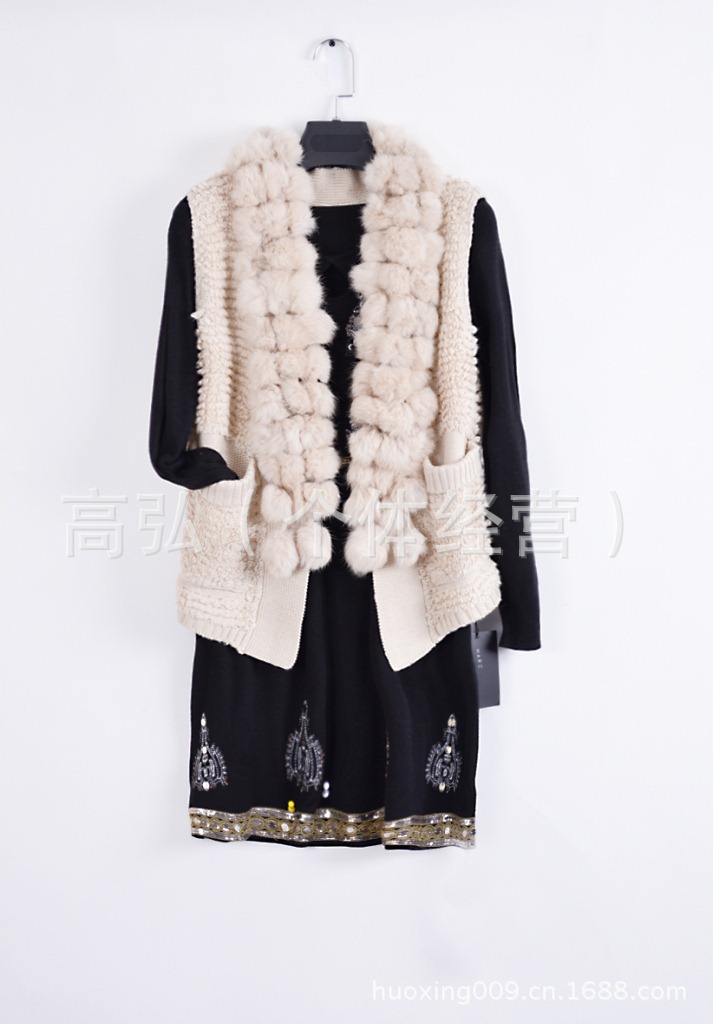 【2013秋冬新款 小奢华皮毛<em>背心</em> <em>兔毛针织</em>拼接