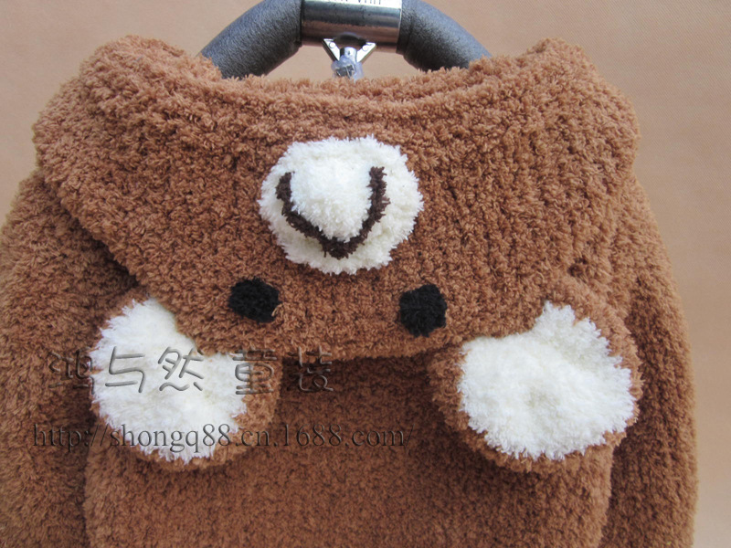 童<em>毛衣</em>-秋冬宝宝<em>珊瑚绒</em>长袖外套 绒绒线<em>小熊</em>卡