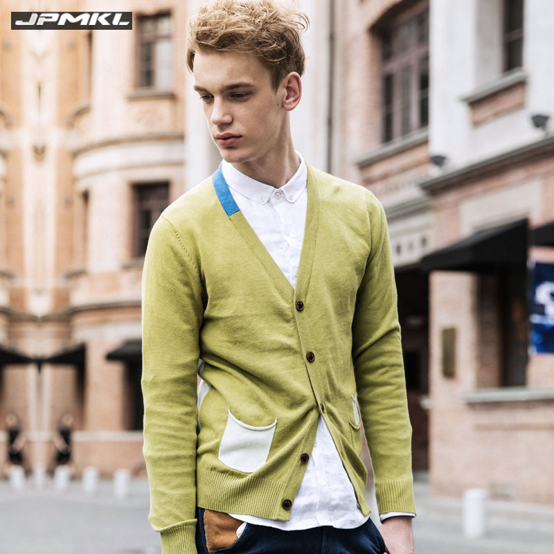 L 2013春秋装新款撞色V领<em>男士针织开衫薄款</em>男