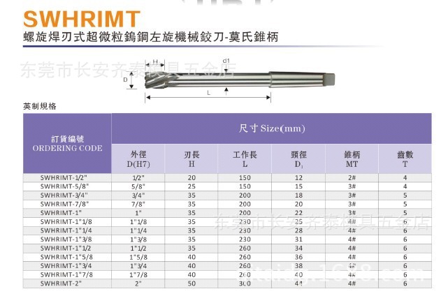 左旋機用鉸刀英制