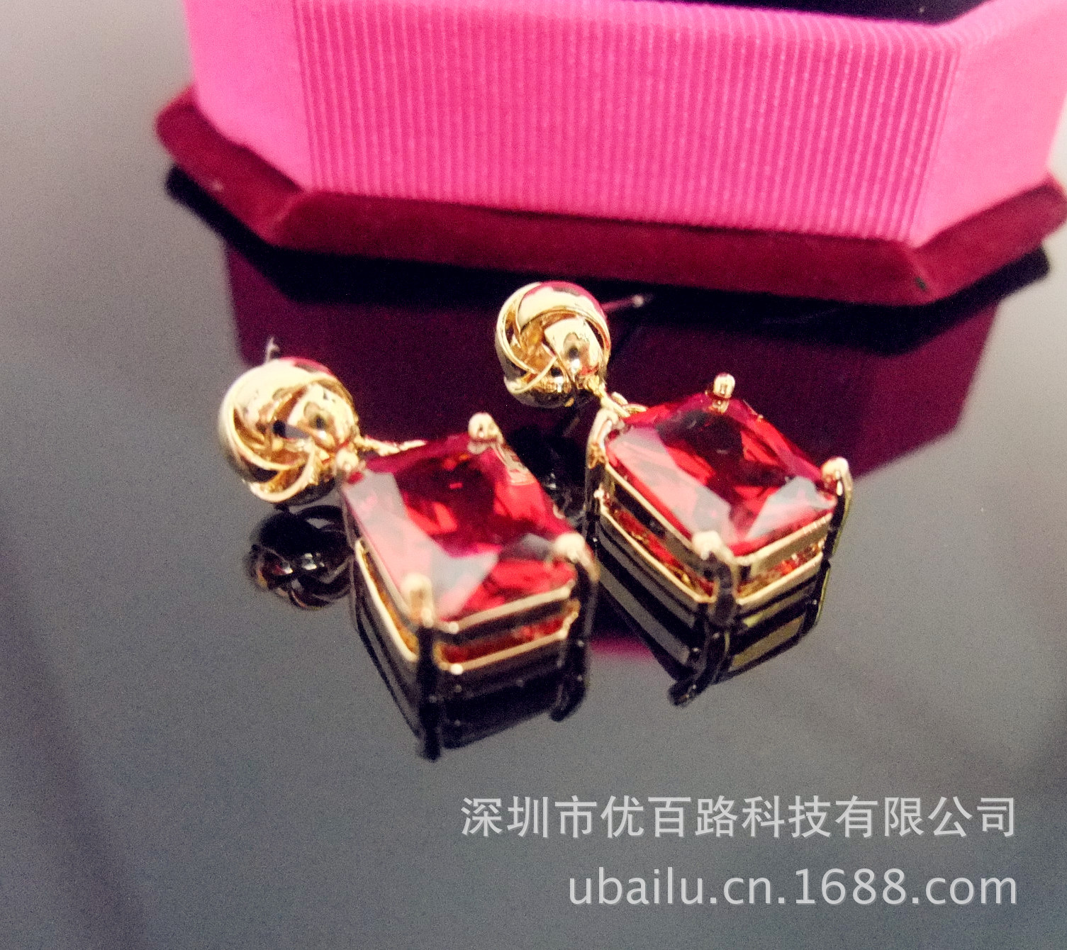 【【朱红色锆石耳环】韩国饰品批发 出口保色
