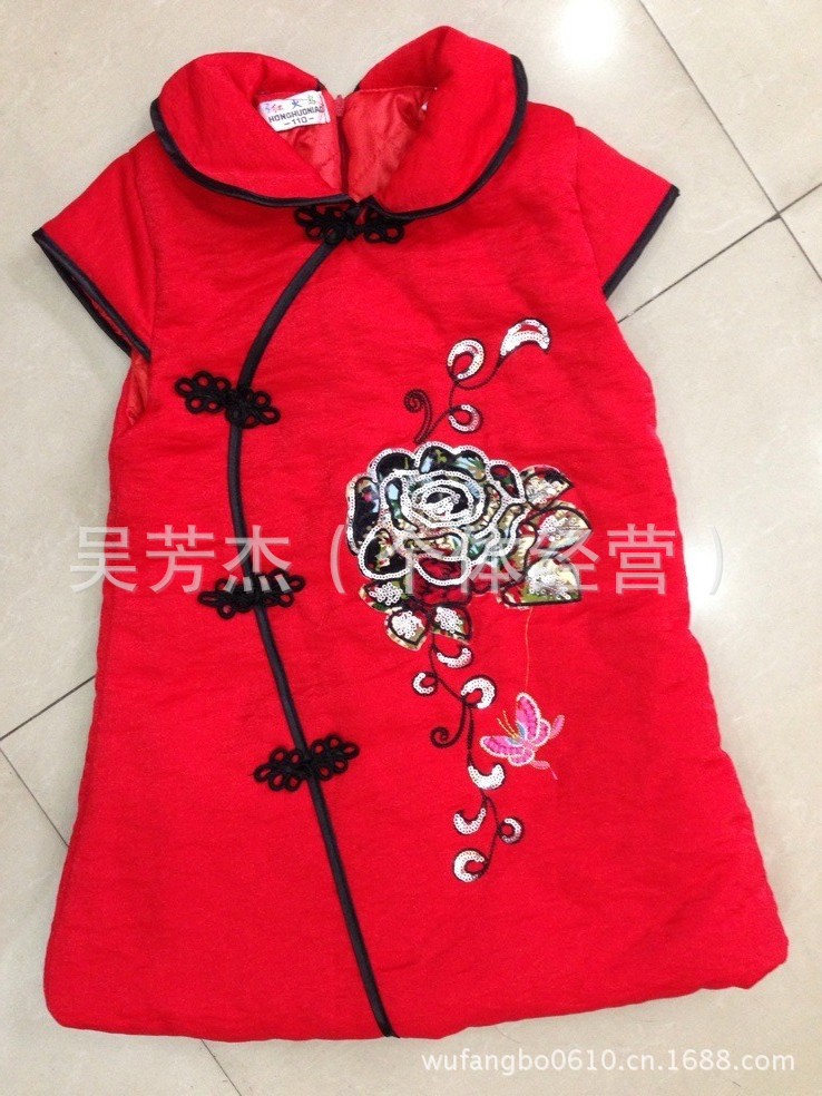 <em>女童</em>唐装旗袍裙演出服夹<em>棉衣</em>裙旗袍儿童唐装金