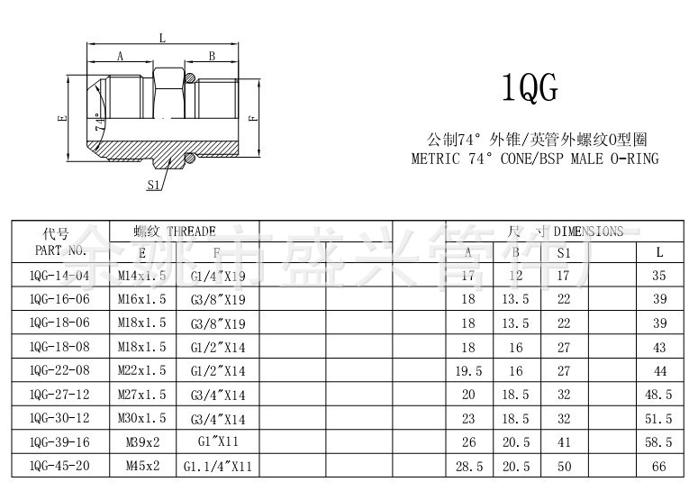 【公制外螺纹74°外锥 布锥管外接头 液压接头