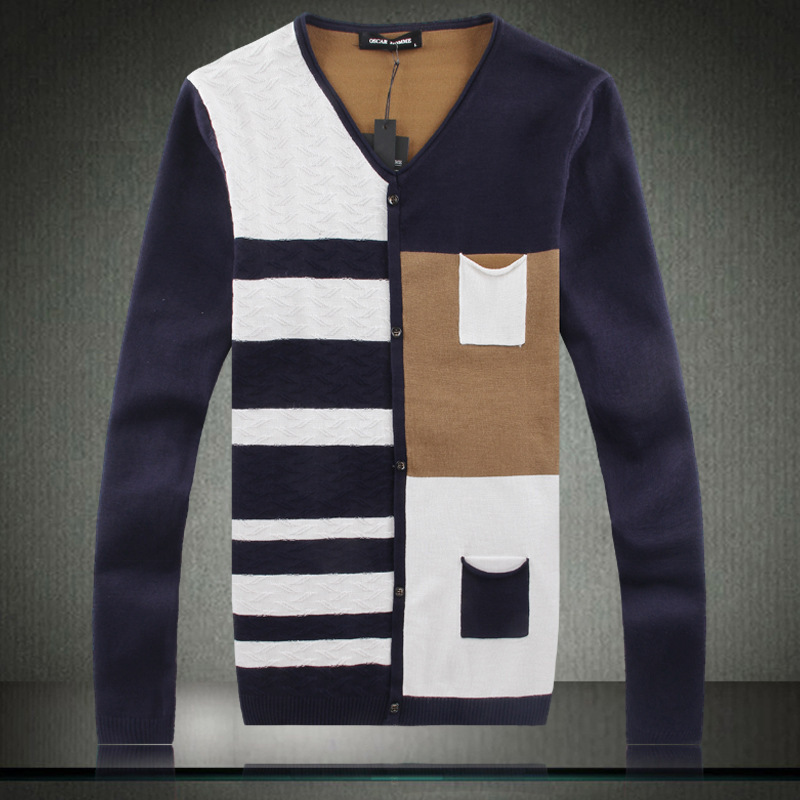 <em>批发</em>一件代发<em>男装</em> V领拼色<em>毛衣</em> 3色jp 图片_高