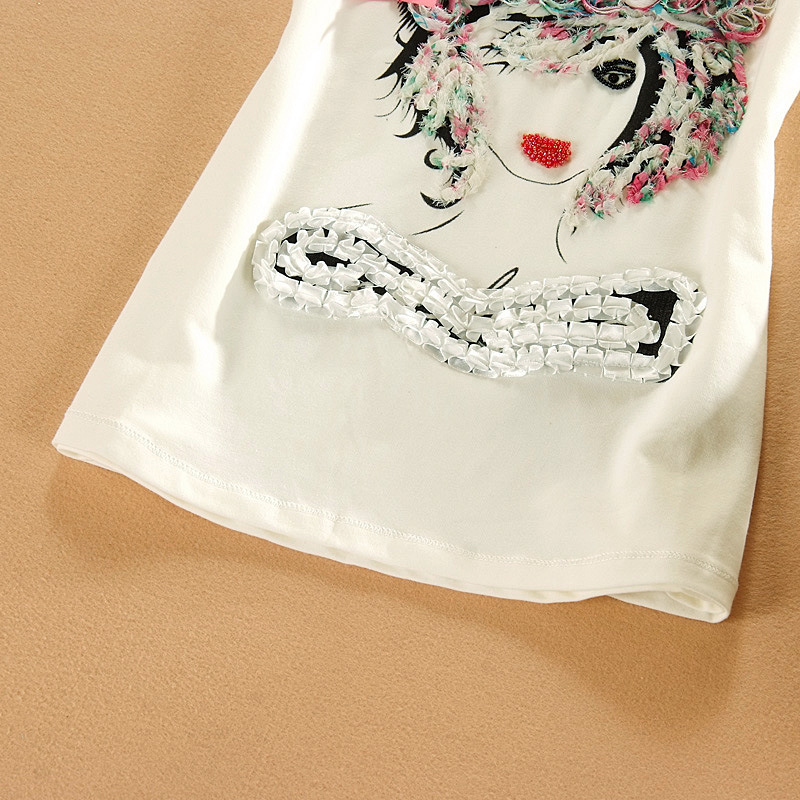 批发采购女式T恤-<em>日韩少女装</em>蕾丝贴布花朵圆领