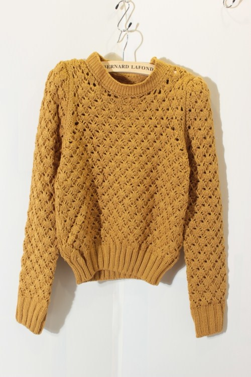 独家定制看菠萝纹垫肩修身显瘦镂空针织衫20