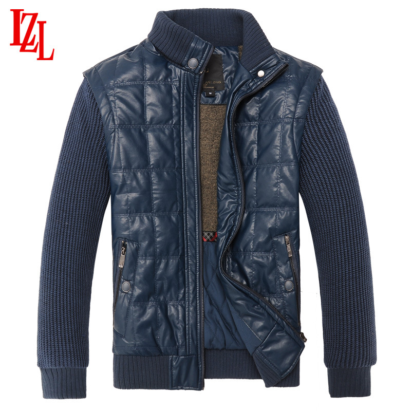 LZL秋冬新款男士夾克加厚夾克 韓版PU皮拼接加絨夾克衫男裝外套工廠,批發,進口,代購