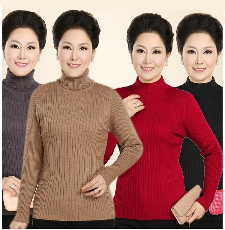 纤沐夫人妈妈装<em>中老年毛衣</em>半高领女套头<em>羊毛</em>衫