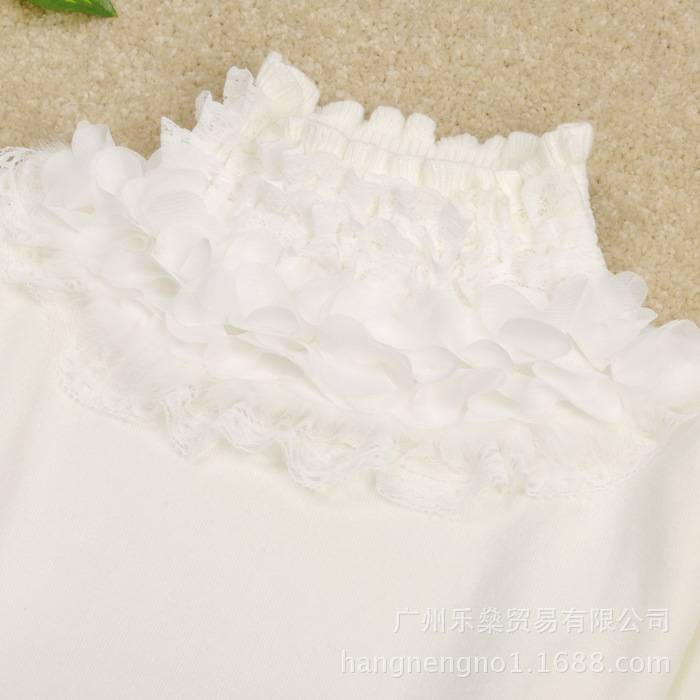 冬季秋装新款韩版女装兔毛花瓣<em>扎</em>花边领高领长