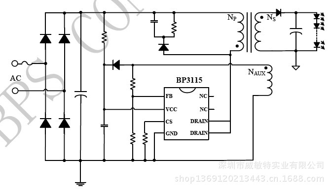 【代理晶丰明源BP3115高精度原边反馈LED恒