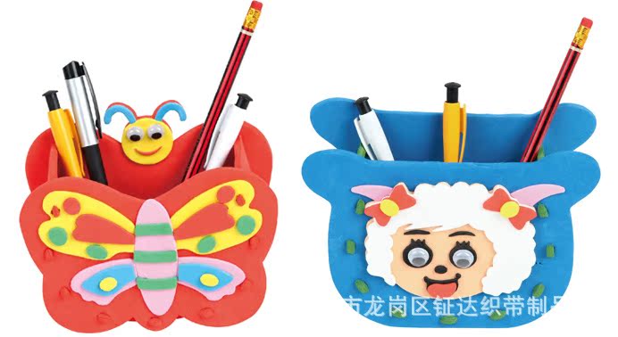 EVA笔筒手工粘贴画制作图片,金翅膀儿童智力玩具 启蒙拼装diy手