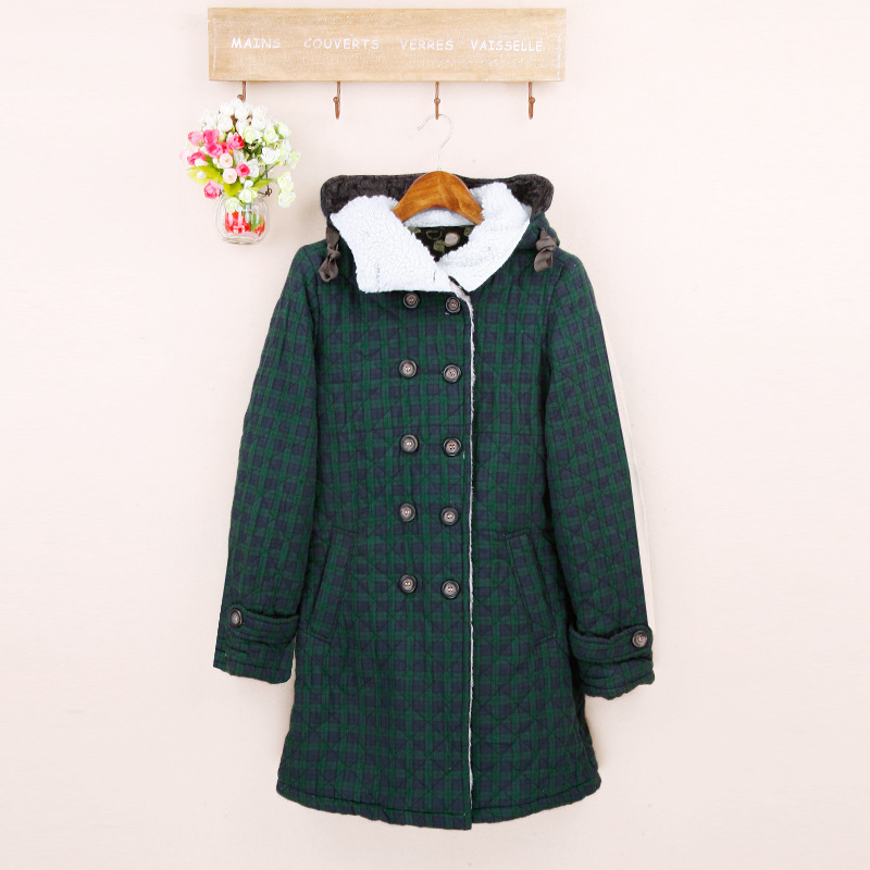 冬季新款保暖棉服 <em>中长款格子</em>棉袄 <em>加厚</em>大衣女