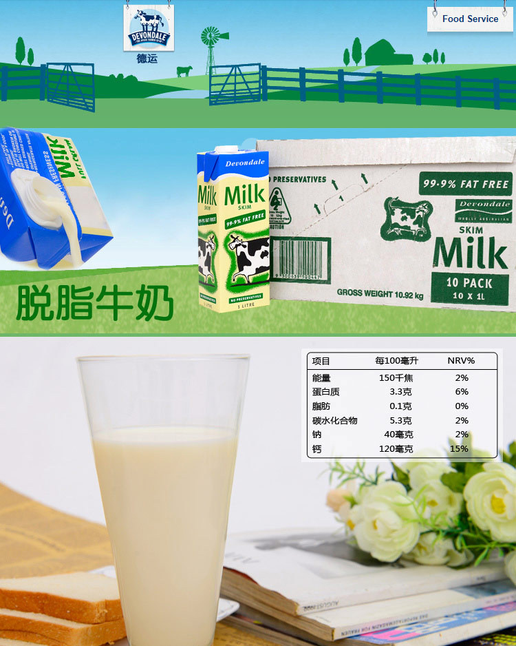 澳洲原装进口纯牛奶 德运 脱脂 限时特卖