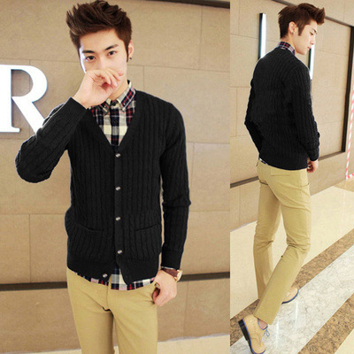 秋冬林弯弯潮牌男式<em>V领针织衫</em>潮<em>男生开衫</em>韩版