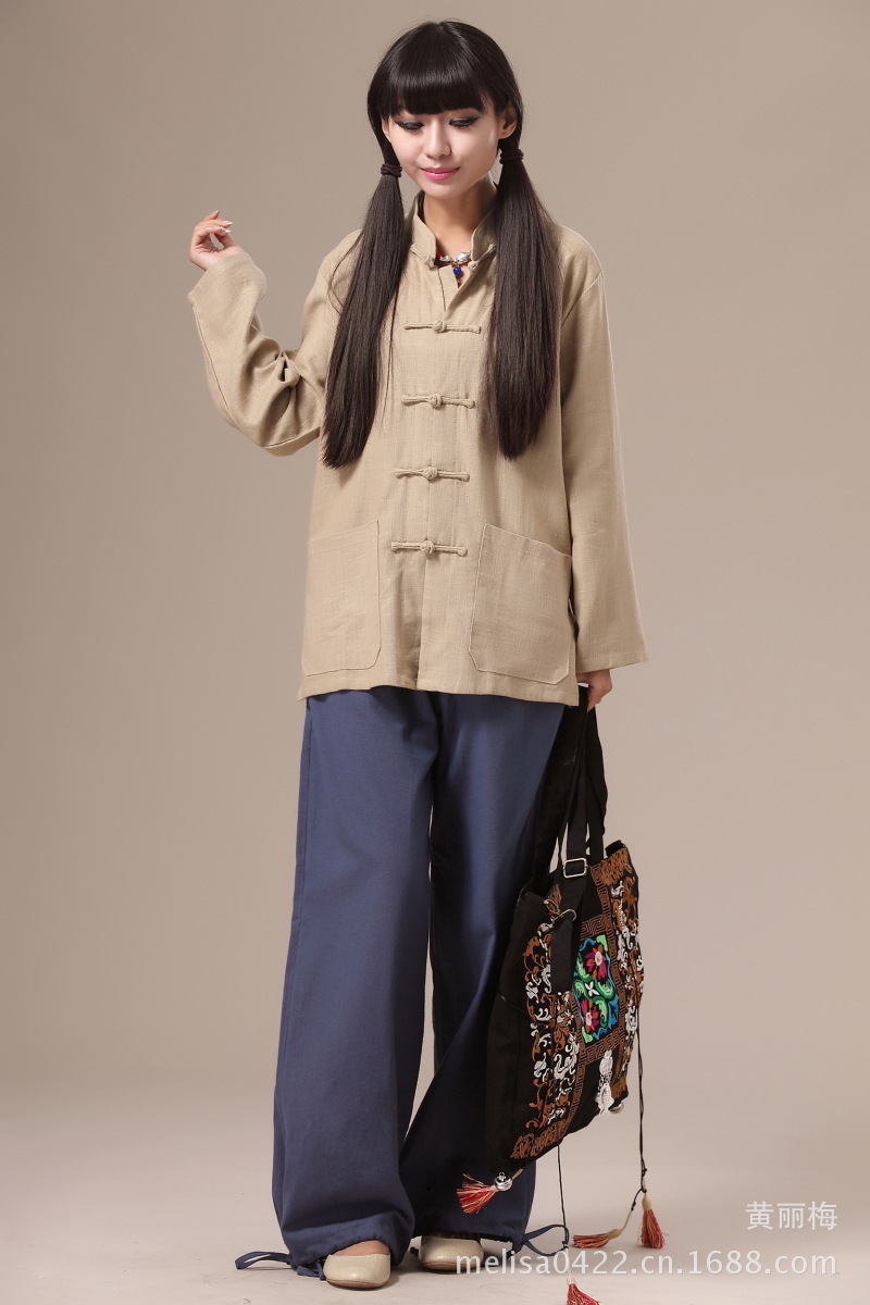 批发采购女式衬衫-2013新款中长款长袖纯亚麻