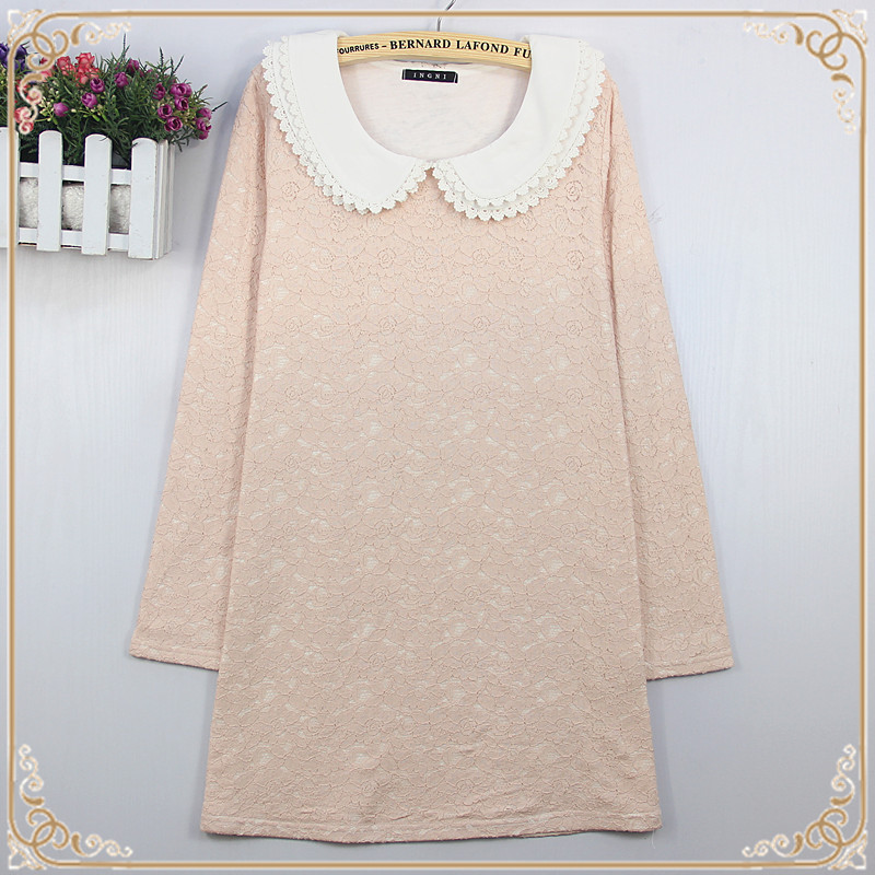 <em>日韩春季</em>新款<em>女装</em>甜美双层娃娃领修身长袖蕾丝