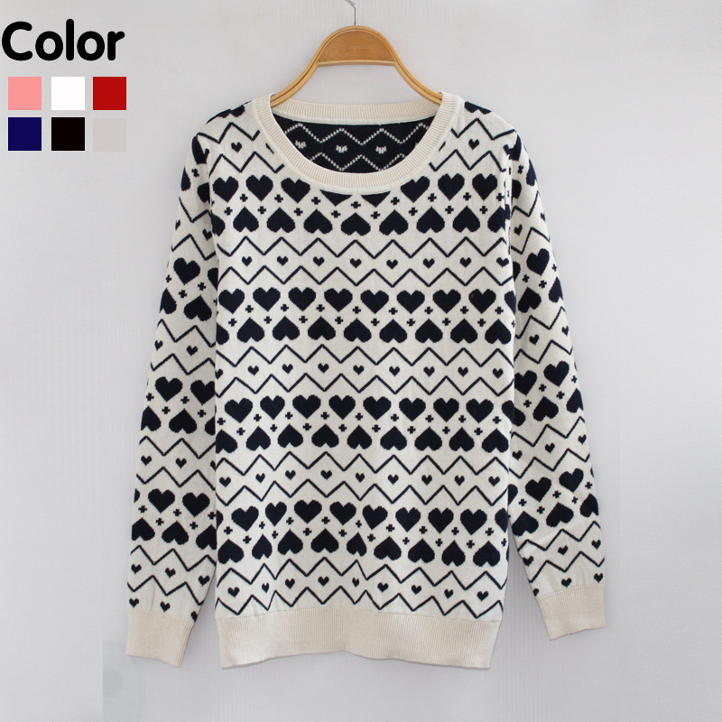 加厚款 2013冬装新款韩版桃心<em>提花</em>套头针织衫