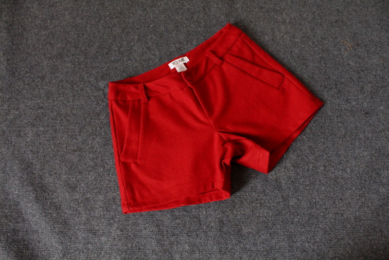 H0116-1 YOZME <em>大红色</em> 简约 <em>呢子短裤</em>0.35kg