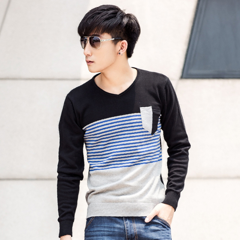 3男式<em>毛衣</em>经典款V领条纹毛衫 潮男<em>毛衣 厂家</em>贴
