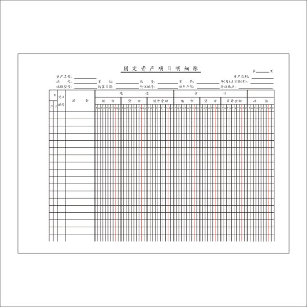 固定资产明细帐内页